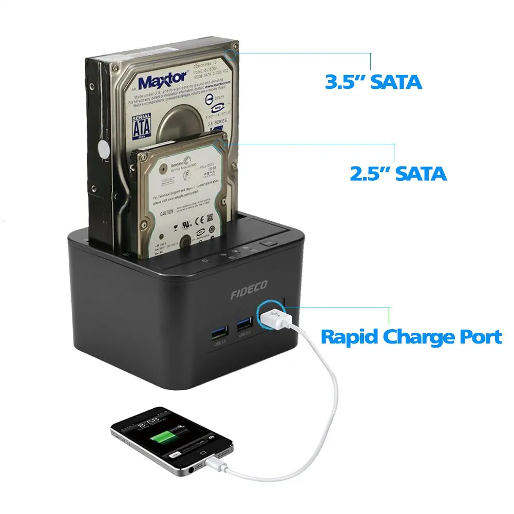 FIDECO Fast Charging HDD Docking 2.5 3.5 Sata Hard Drives to Usb 3.0 Dock Station Hdd Offline Clone Usb 3.0 Hub Hdd Docking Station