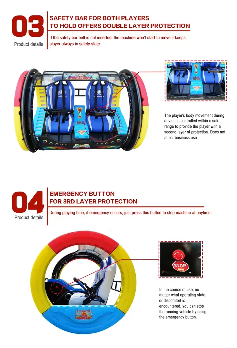 Outdoor Carnival Amusement Rides Exciting 2 Player Remote Control 360 Degree Rolling Car