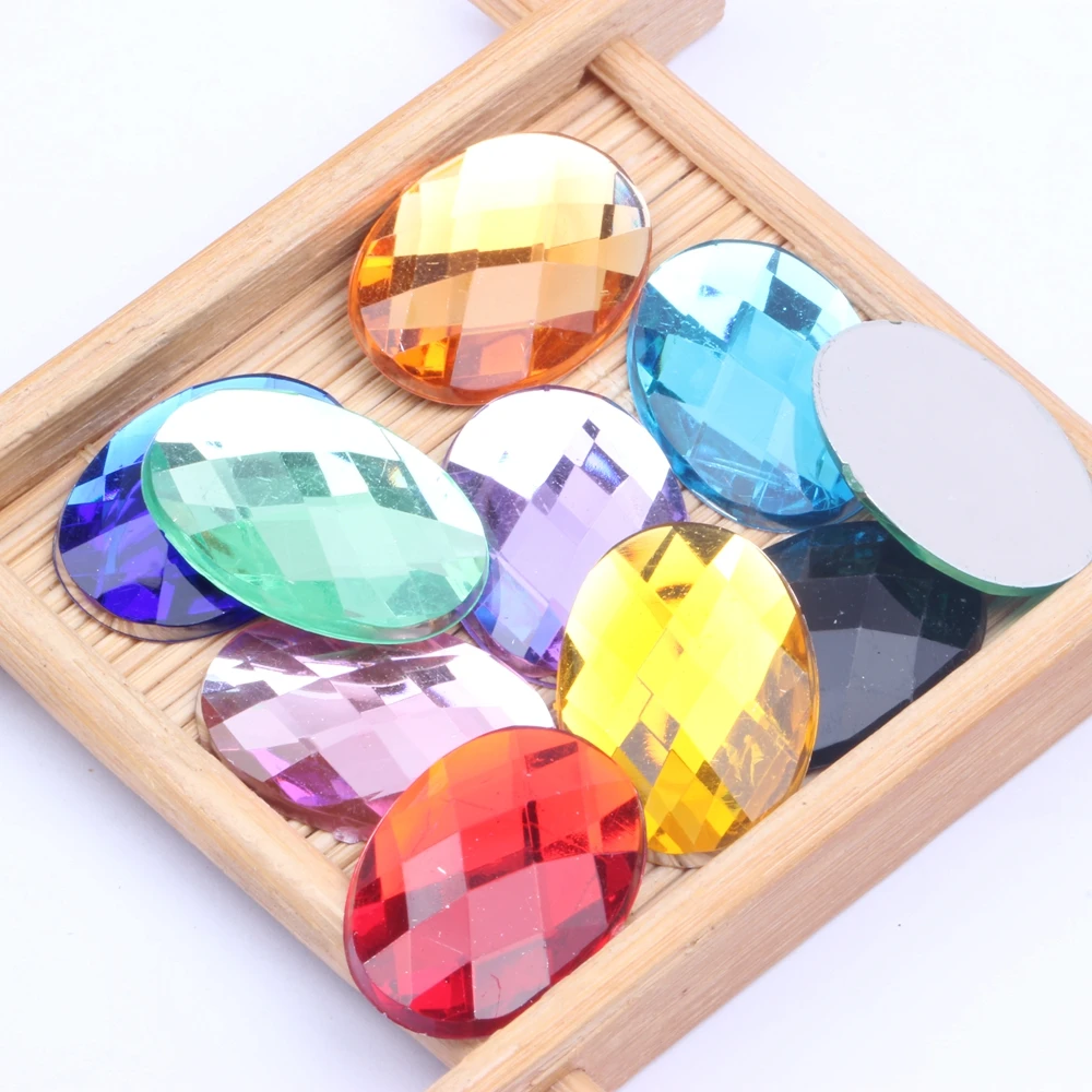Acrylic Bulk Crystal Rhinestones Flatback Many Colors Non Hotfix 50pcs 18x25mm Oval Shape Earth Facets For Crafts