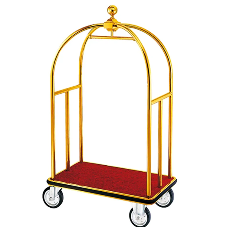 Attractive price new type bellboy Golden metal birdcage hotel luggage