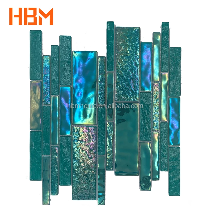 HBM  Wholesale Materials Suppliers Swimming PooL Bathroom Floor Tile Iridescent Glass Mosaic
