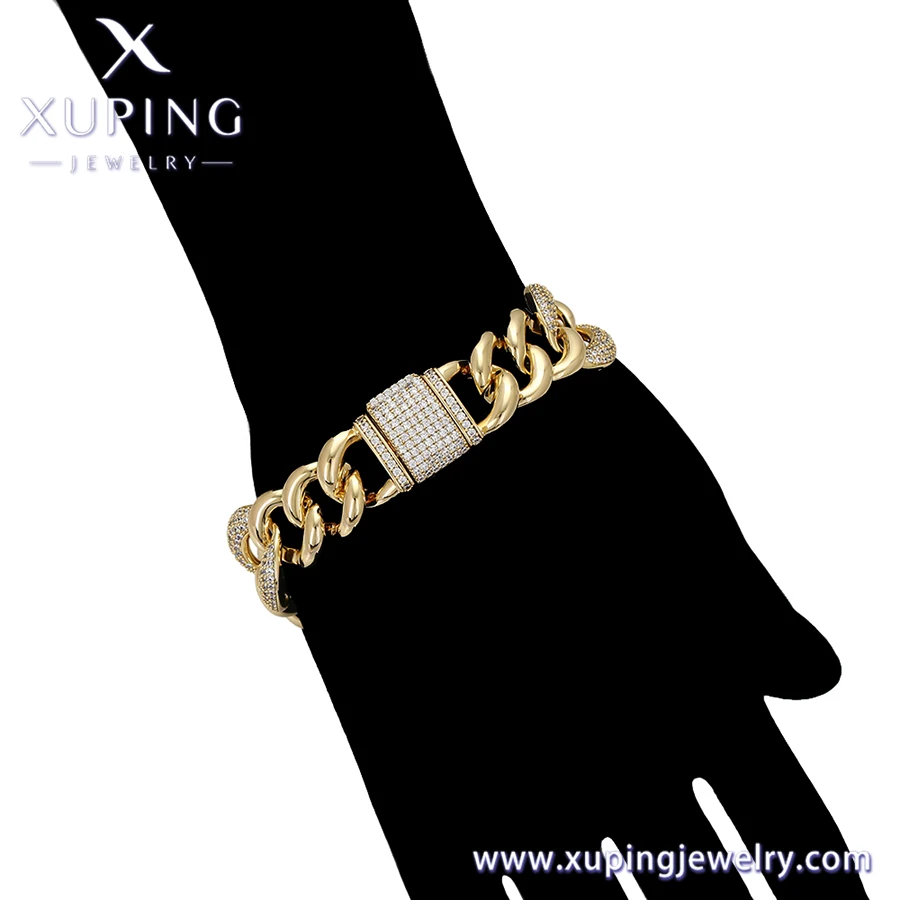 X000712059 xuping hot sale bling jewelry women bangles cz diamond gold cuban link chain charm women girl bracelet