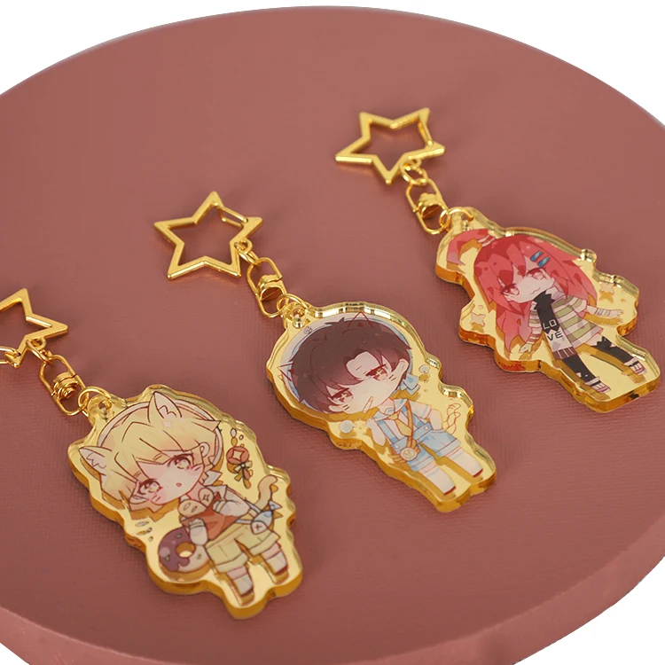 Acrylic Keychain Charm Cheap Customized Logo Promotional Gift Diy Mirror Effect Anime Cartoon Custom Logo Plastic OEM Hangchen