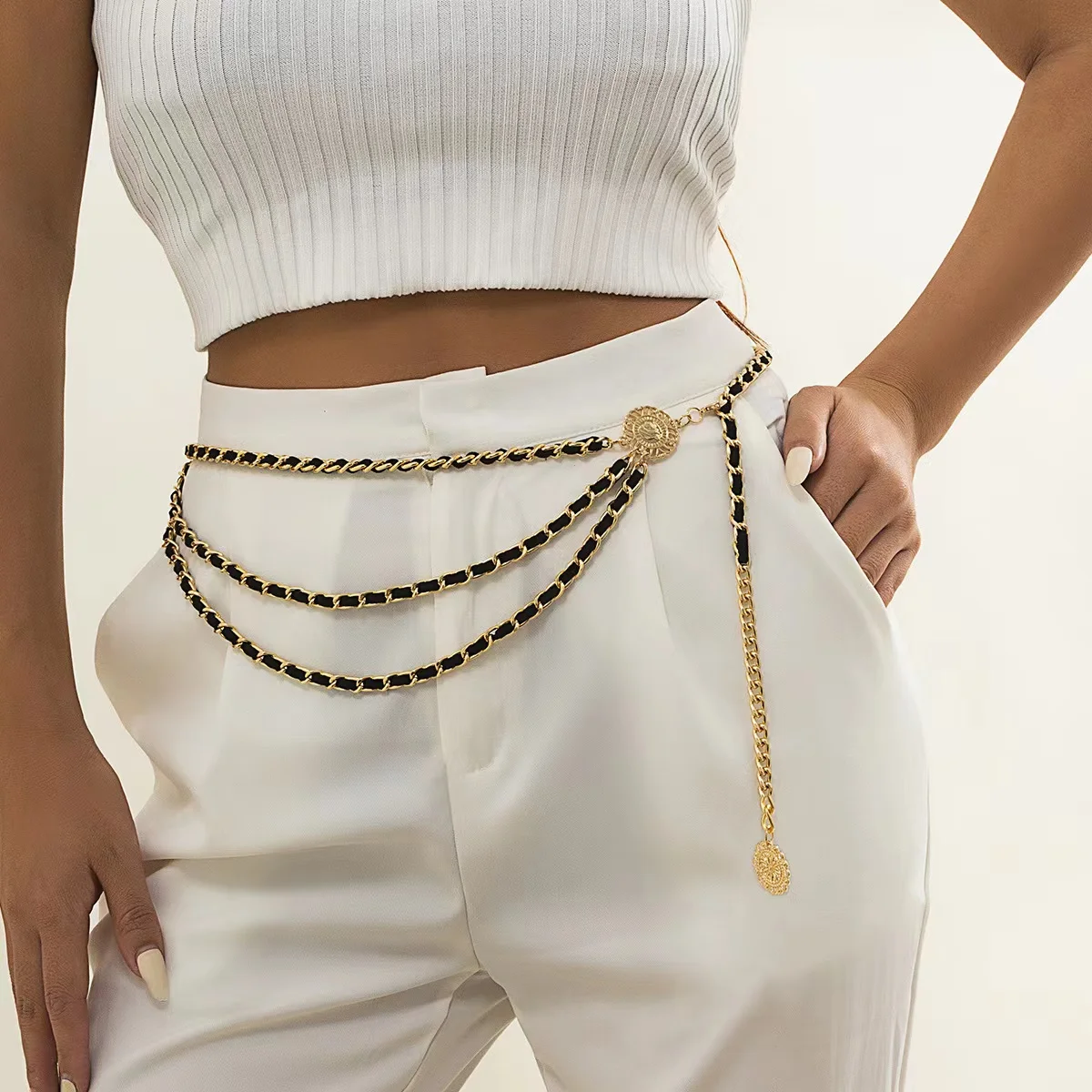 Multilayer metal waist chain retro sxey body chain decoration dress chain belt