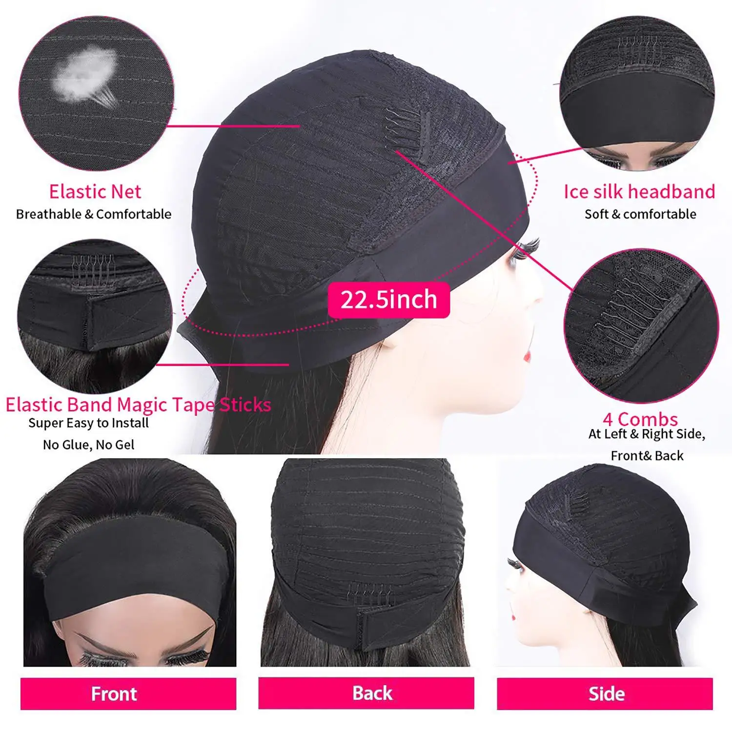 Wholesale free shipping straight cambodian 100% quality remy virgin glueless human hair headband wigs