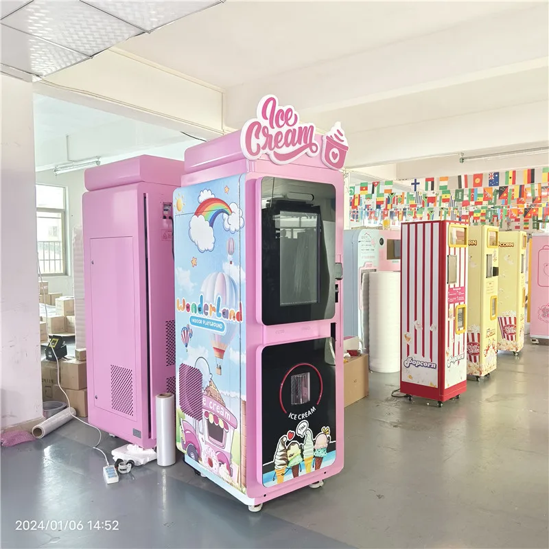 Coin operated set up automatic self service milkshake 3 flavors diy ice cream vending machine with custom design