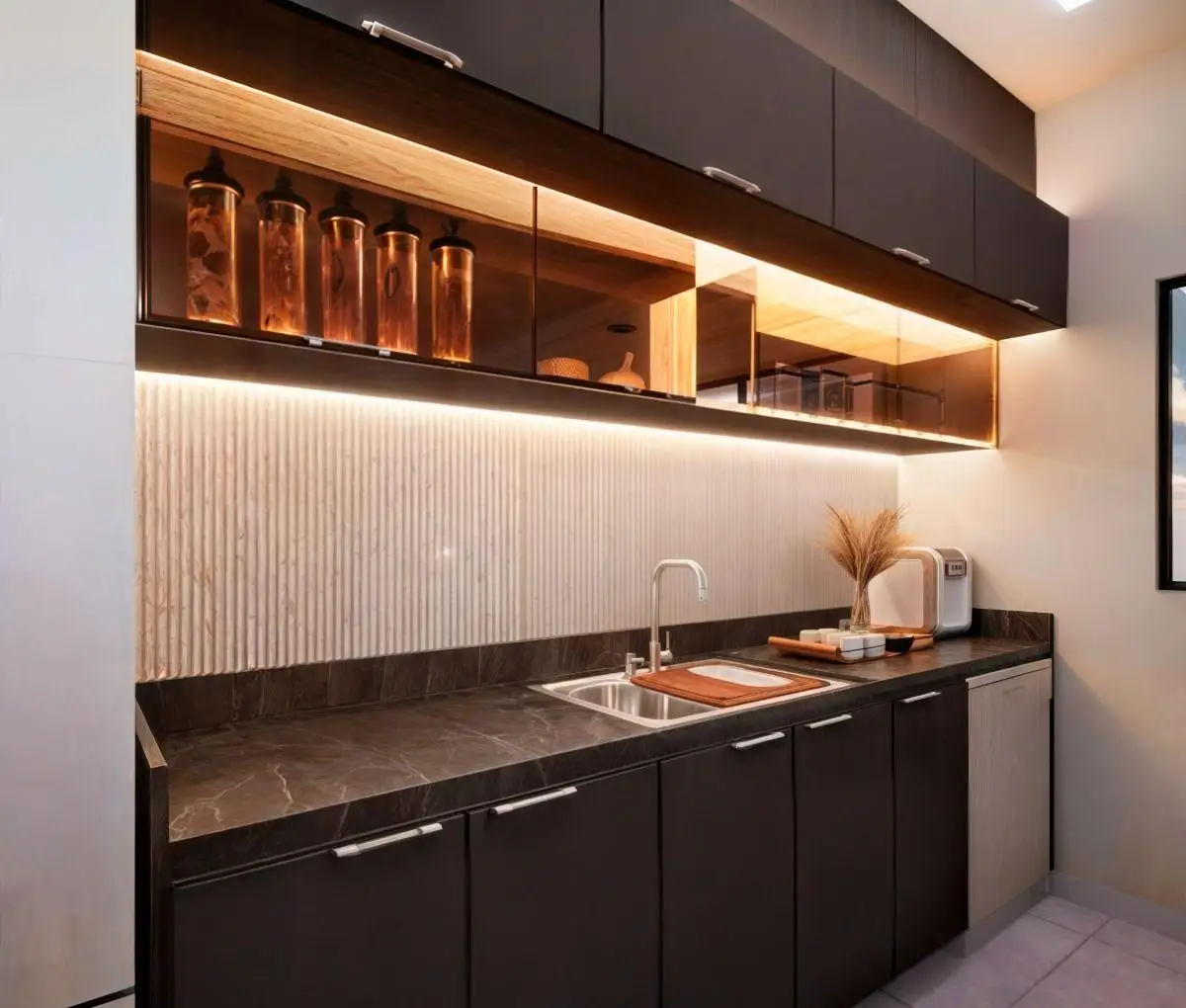 Vermonhouzz Custom Kitchen Cabinets Contemporary Galley Luxury Matte Matt Black Acrylic Lacquer Modern Kitchen Cabinets Flat
