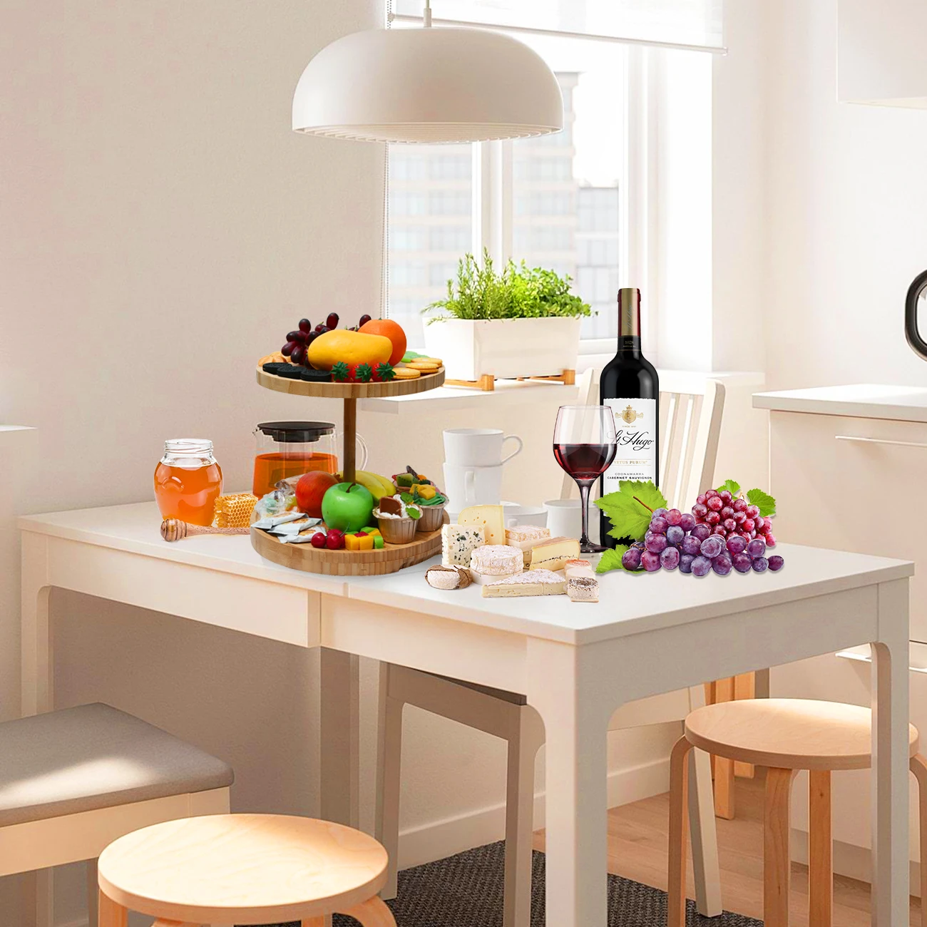 Marble Black Unique Bamboo Acacia Charcuterie Cheese Board With Drawers Knives Set 2 Tiers Platter High Quality