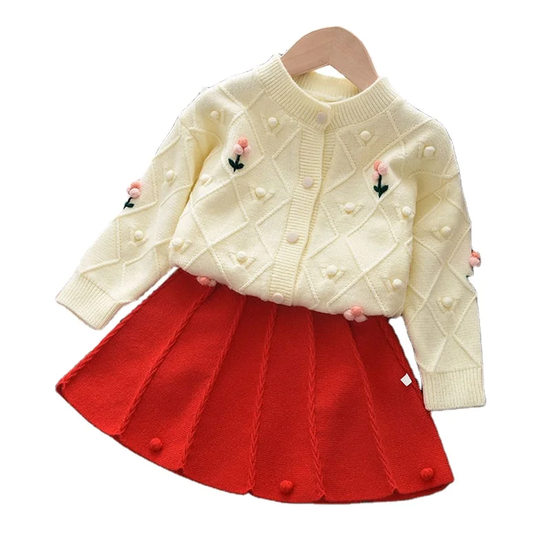 Autumn Winter Knitted Dress Set for Girls 2pcs Kids Outfits Including Sweater Dress 6 9 14 Years Western Style Fabric Material