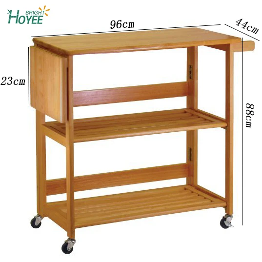 Simple and convenient folding Kitchen Cart with bamboo mobile pulley