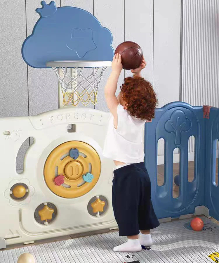 Best Selling Indoor/Outdoor Folding Playpen with Plastic Swing Rocking Horse Basketball Hoop Slide-Safety Home Playhouse Babies