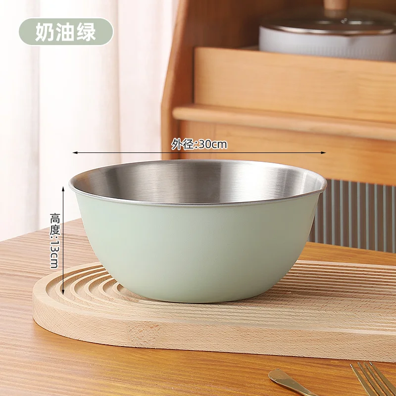 Wholesale Round 20Cm 26Cm 30Cm Stainless Steel Mixing Bowl Anti-Scalding Home Kitchen Green Silver Colorful Salad Serving Bowl