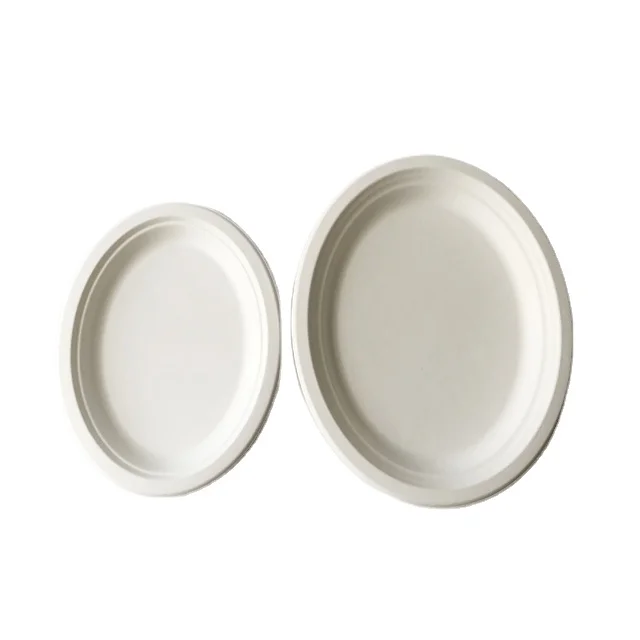 Biodegradable bagasse oval plate sugarcane pulp plate