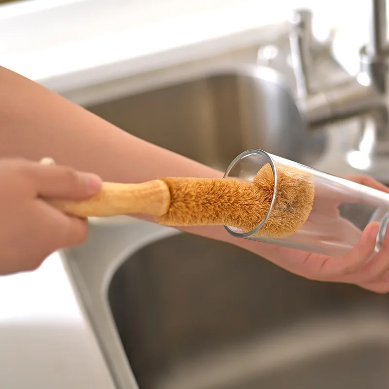 100% Biodegradable Zero Waste Natural Vegan Eco Friendly Palm Wooden Wood Bamboo Pot Bottle Kitchen Cleaning Brush