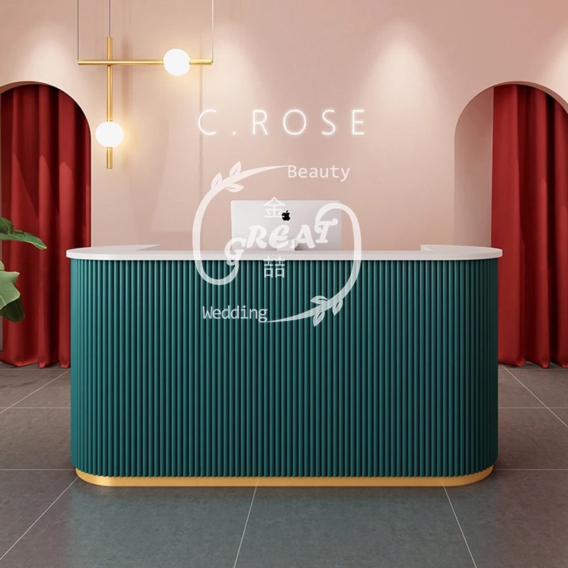 Great Foshan Factory Modern Pink Nail Salon Beauty Reception Desk For Sale