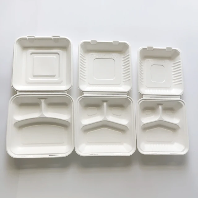 Biodegradable take out food container bagasse pulp clamshell
