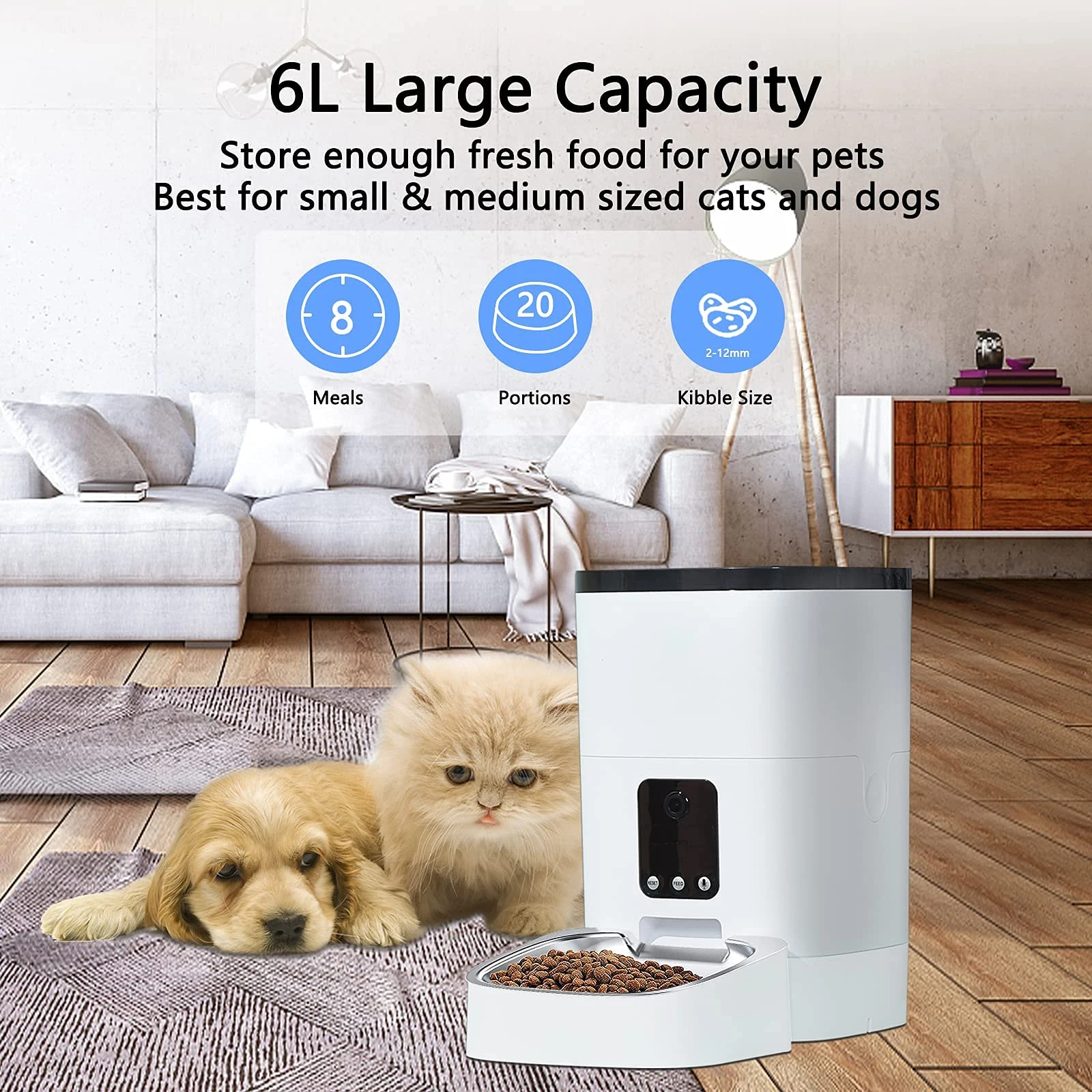 Smart Phone APP Control 2.4G WiFi Enabled 6L Automatic Pet Feeder with HD 1080P Camera