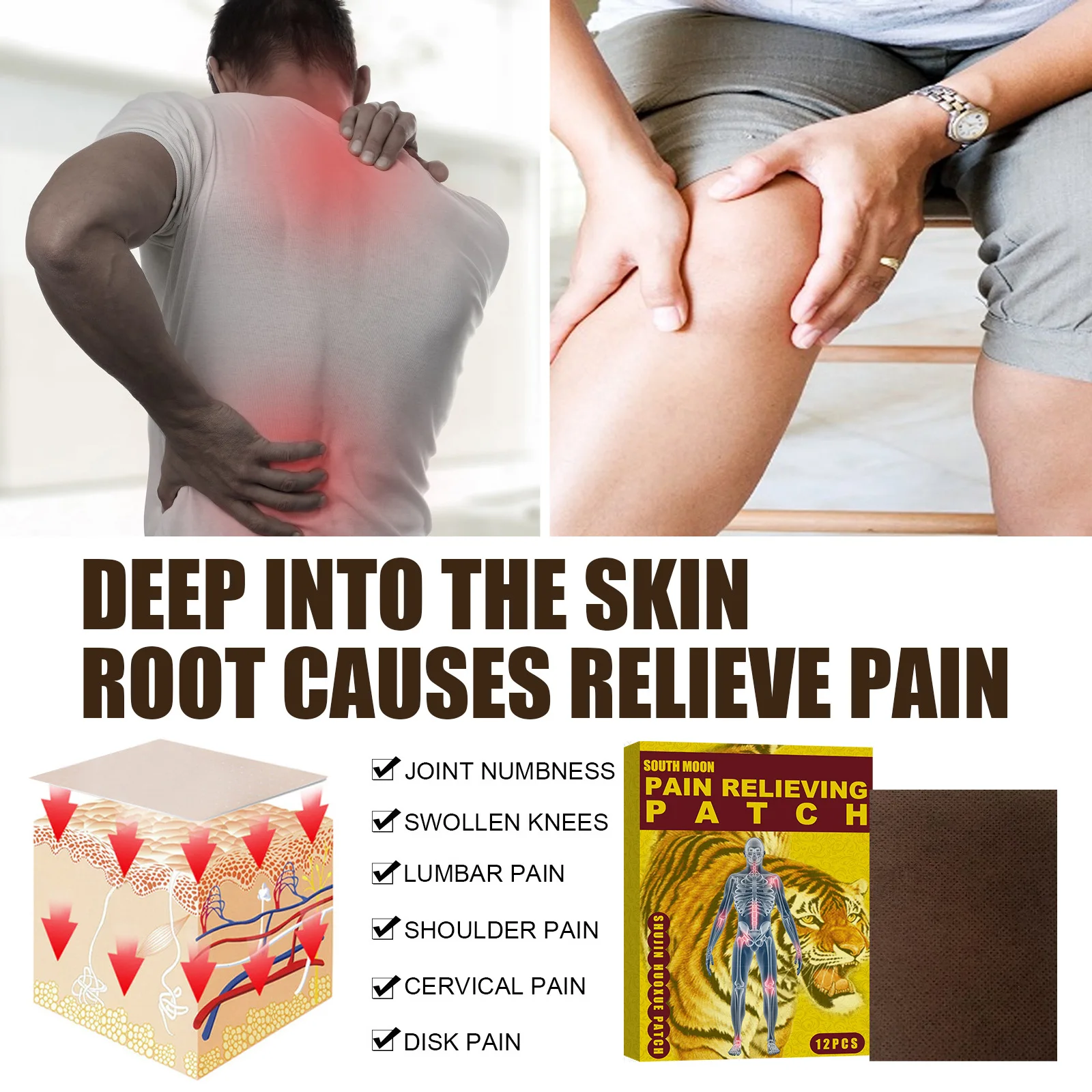 Natural Herbal Chinese Tiger Plaster 12pcs Pain Relief Patch Muscle Blood Activating Relieve Pain Patches Sticker