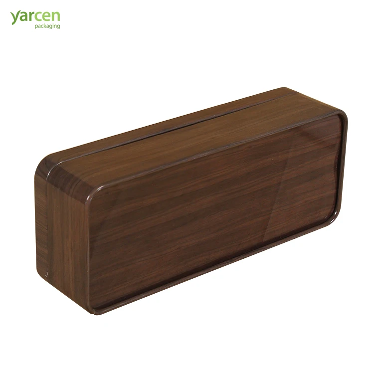 High quality long square Wood-like printing gift packaging  tin box with embossed pattern