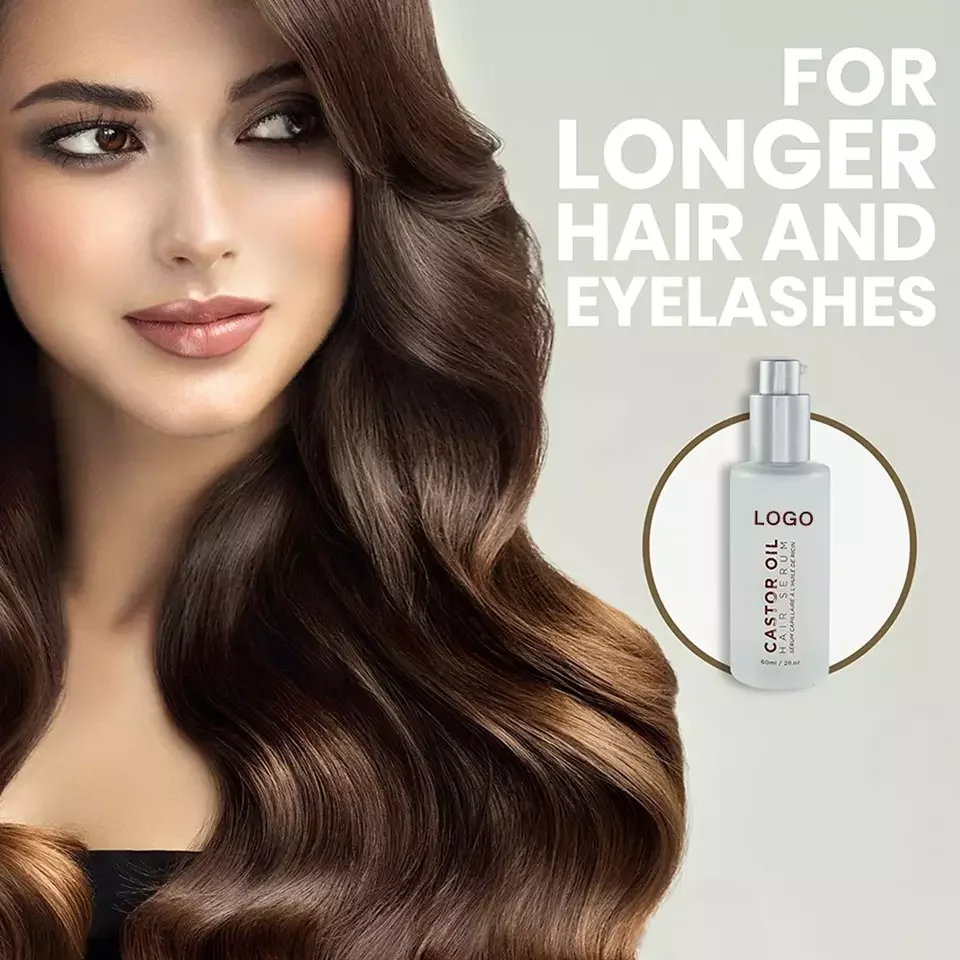 Private Label Advanced Hair Growth Serum with Castor Oil For Longer Hair and Eyelashes