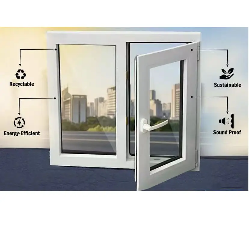 Factory customization European design UPVC windows double glazing swing PVC casement window