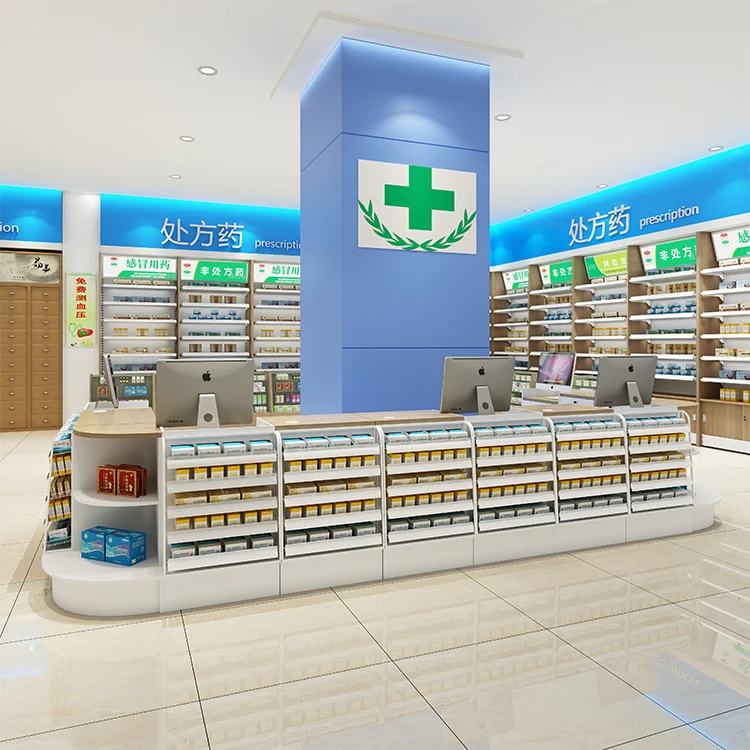 Movable Store Checkout Counter with Cigarette Glass Display Cabinet for Stores, Shops, Pharmacy