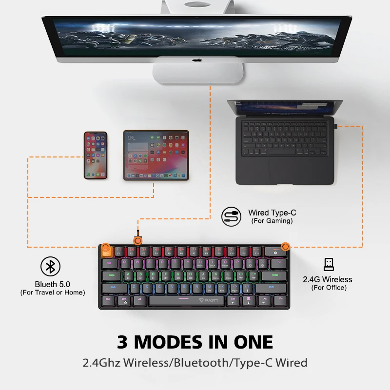 Waterproof clavier mecanie low profile keycaps rgb switch hot swap wireless rgb led backlight bluetooths keyboard