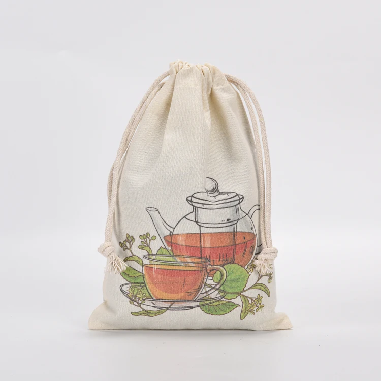 Small organic cotton canvas drawstring bag sack dust draw string cloth fabric bag with logo