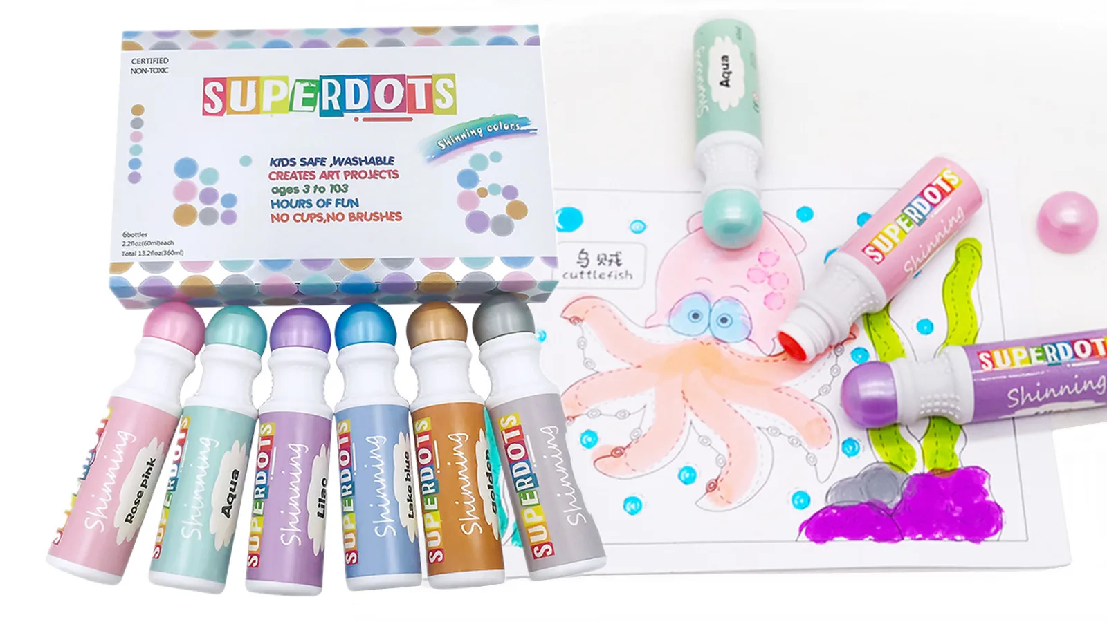 Washable dot marker CH-2851 water color pen dot dauber packed in color box bingo markers