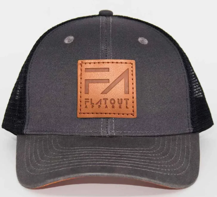 Custom Black Cotton Twill Trucker Mesh Caps Hats with Leather Patch Logo