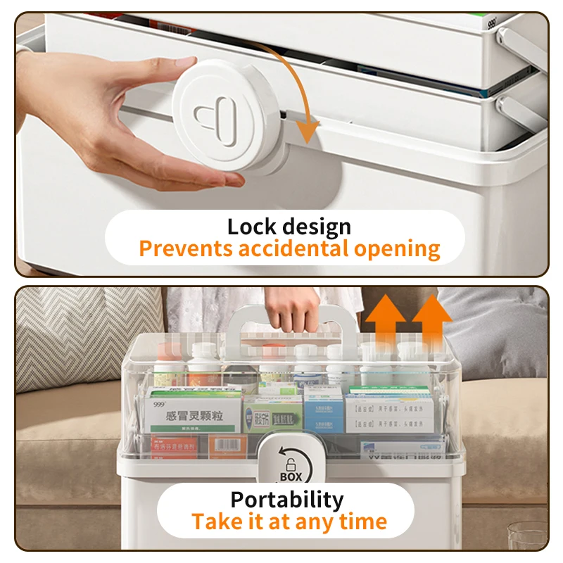 Large Multifunction Multi-layer Plastic Medical Storage Case First Aid Kit Medicine Box With Handle