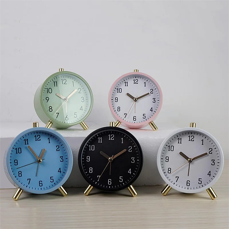 Alarm Clock Mute Sweeping Movement Arabic-Numeral Dial with Night Light Retro Nordic Style Simple Children Small Digital Clock