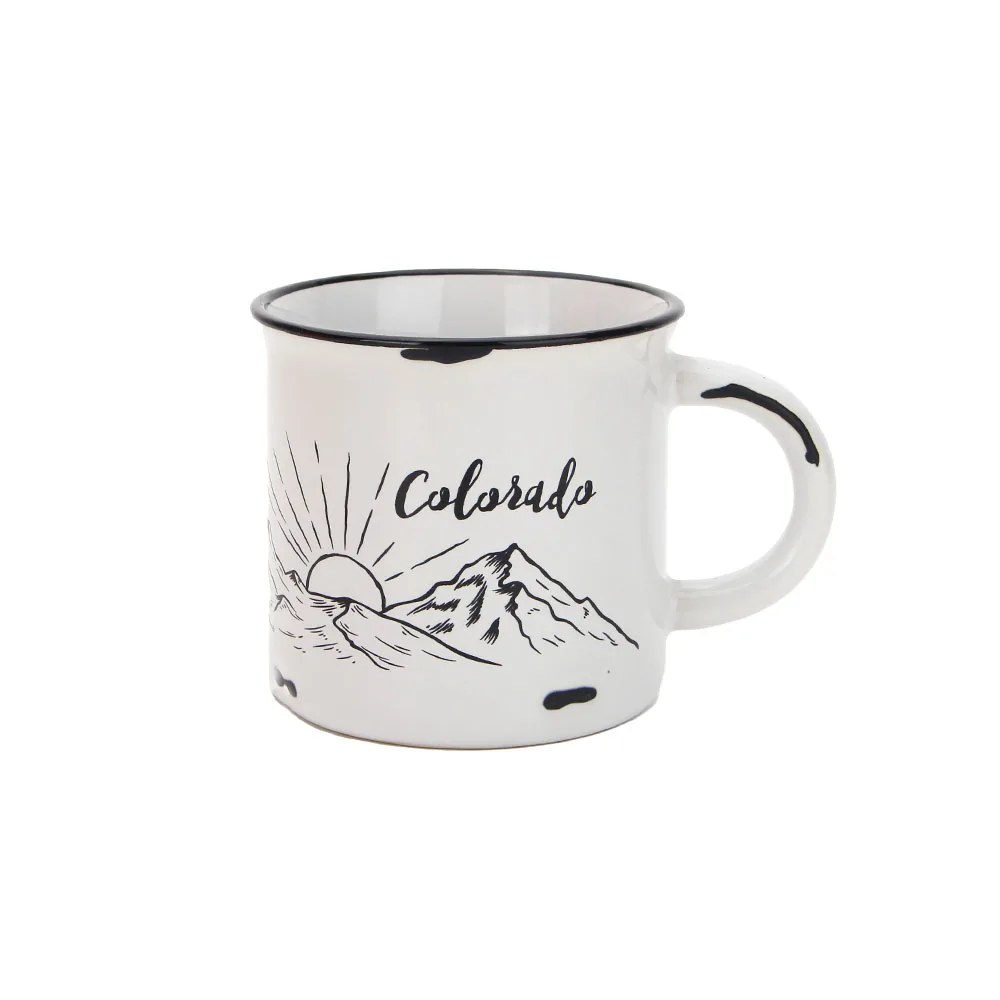 Chipped Look Ceramic Enamel Cup Mug 380ml Color Glazed Stoneware Coffee Mug