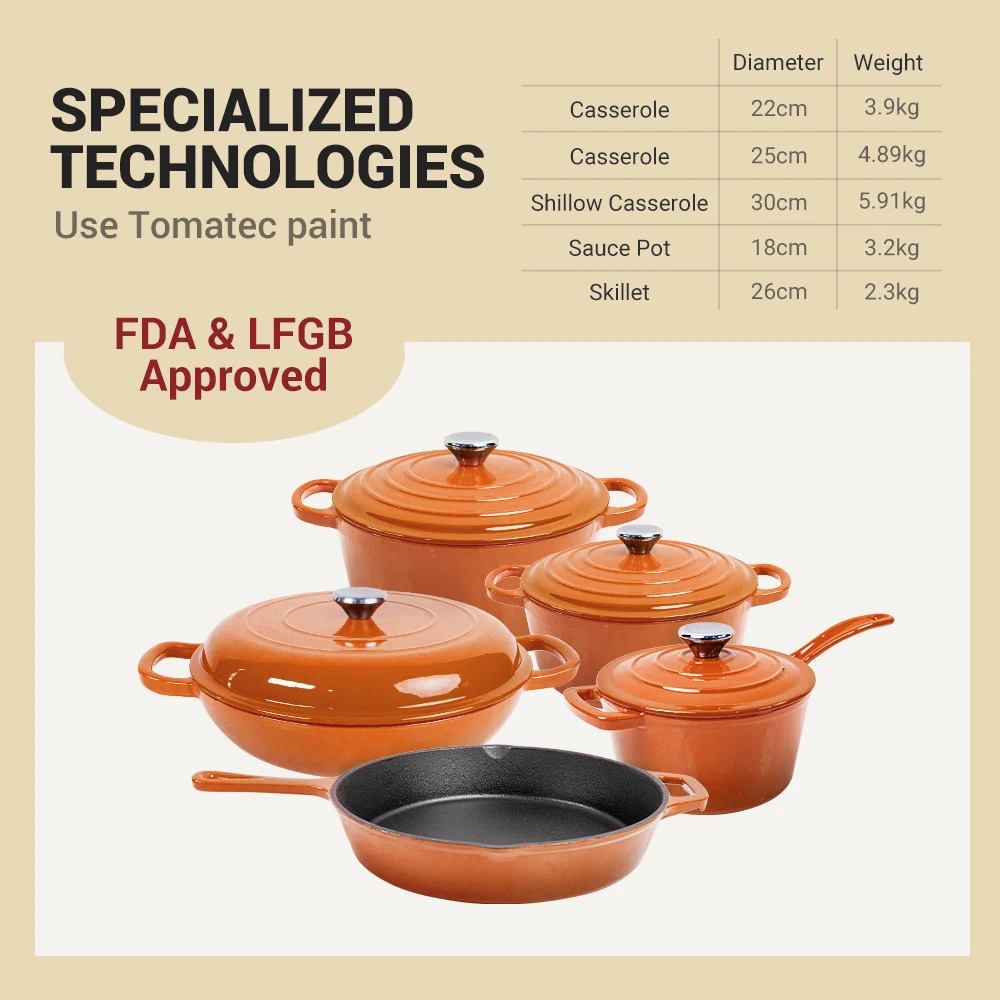 Cookercool Fashion Kitchen 9PCS Cast Iron enamel cast iron cookware sets