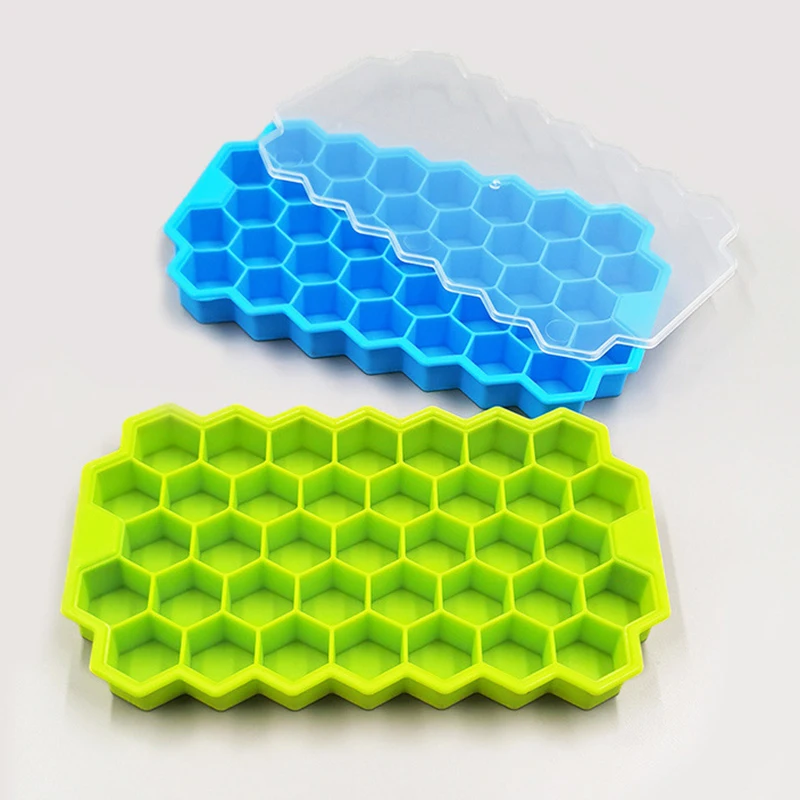 Honeycomb Shape 12Holes /37 Holes Silicone Ice Cube Tray Mold With Lids Silicone Ice Cube Trays Hexagonal Ice Cube Molds