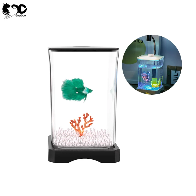 Geerduo Simple Style Classic Aquarium Equipment Versatile Tabletop Betta Acrylic Fish Tank with LED Light