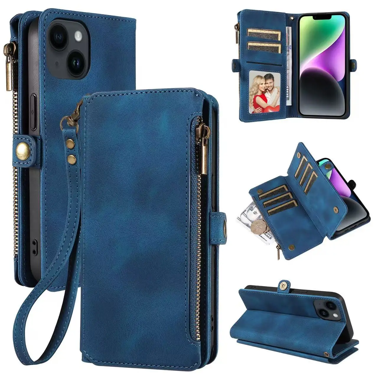 New Protective handle bag Pu leather wallet flip case for iphone 16 With card holder