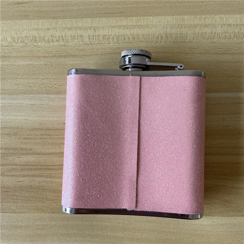 pink 6 oz Alcohol Whiskey Rum Vodka 304 Stainless Steel Leather Hip Flask