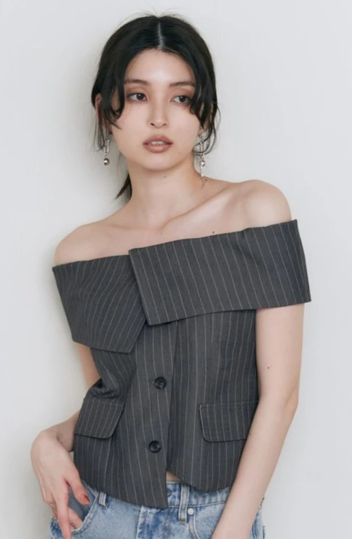 Summer Quick Dry Button Blazer Woven Striped Strapless Fashion Short Sleeve Suit For Female