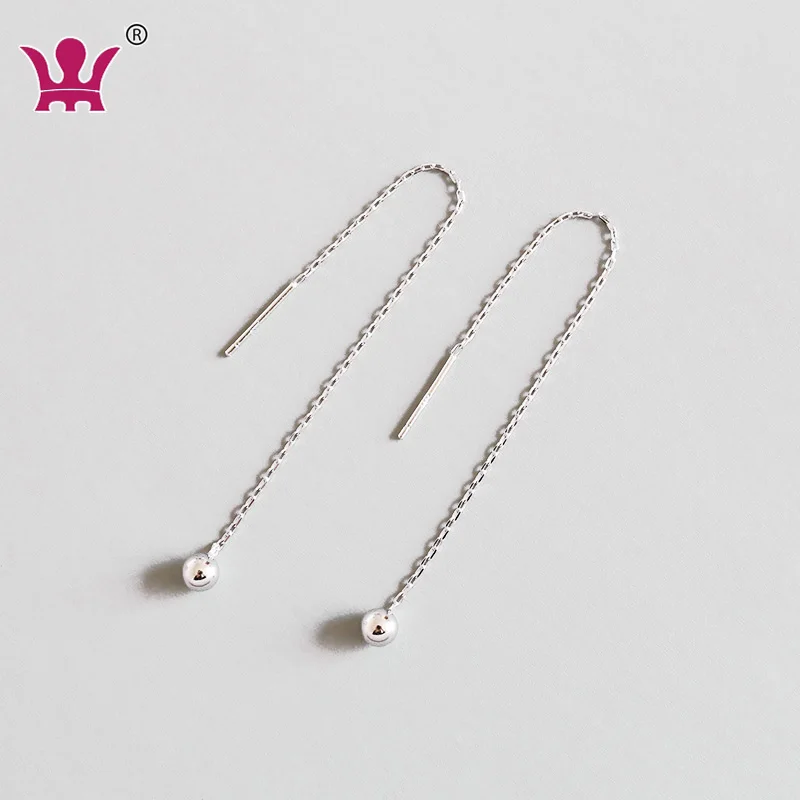 S925 silver fashion women wire long earrings simple women chain wire bead drop  long earrings