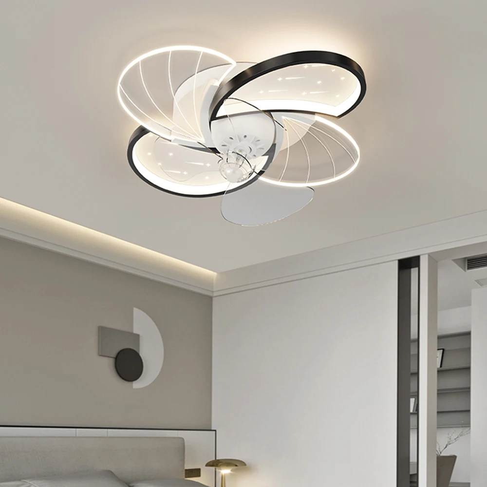 Ceiling Fan Retractable Blade Chandelier Fan Ceiling 3-color Change Light Led Fan Lamp With Remote Control
