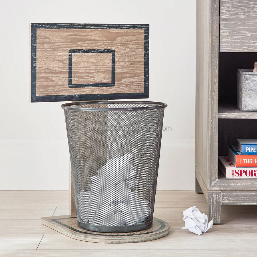 Basketball Hoop Trash Can Wood Basketball Garbage Can Wooden Basketball Hoop Basket Net Trash Can Wastebasket Trashcan