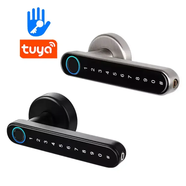 Topteq 2023 Biometric Tuya Ttlock Fingerprint Smart Lever Door Lock For Office Apartment