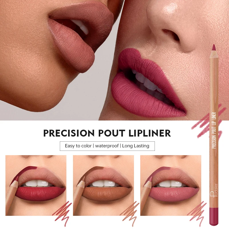 Pudaier Vegan Cosmetics High Pigmented Long Wearing Lip Pencil Waterproof Lipliner Set 12 Colors OEM Makeup