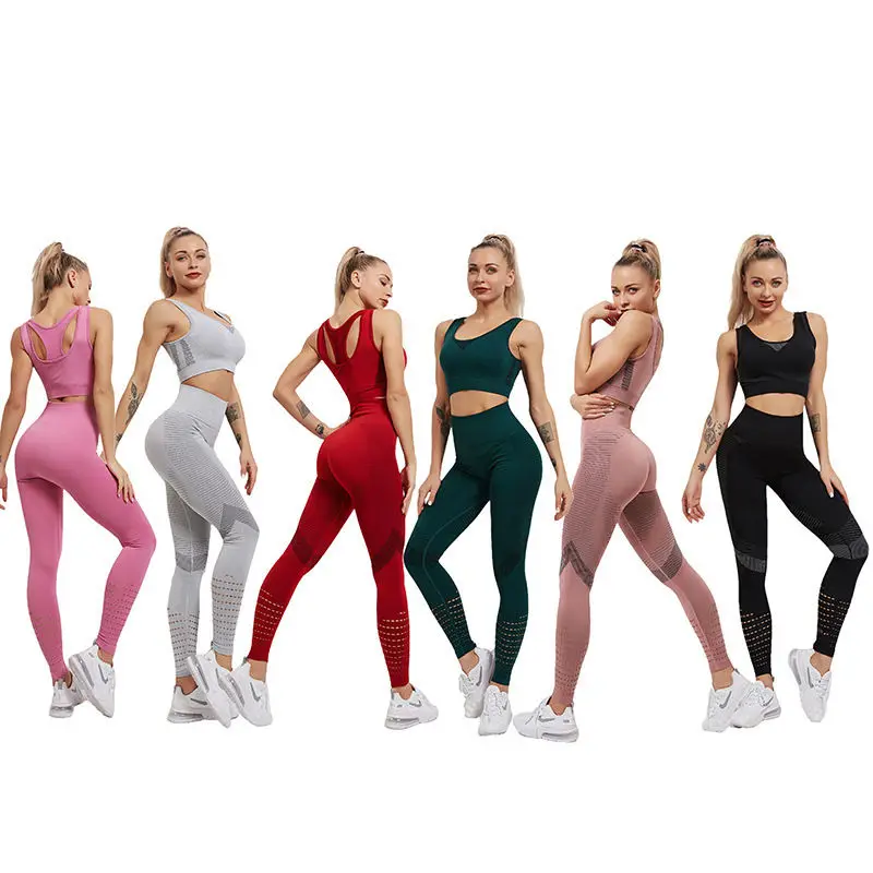 2023 Gym Clothes Hip Lift Leggings Ninth Pants  Solid Color Breathable Womens Leggings Fitness Exercise Yoga Set
