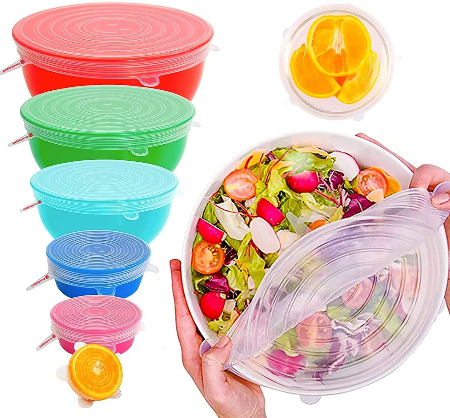 GreenEarth Pilfer-Proof Round Food Bowl Container Cover Flexible Silicone Elastic Shrink Lids for Cups Bottles Shape Packaging