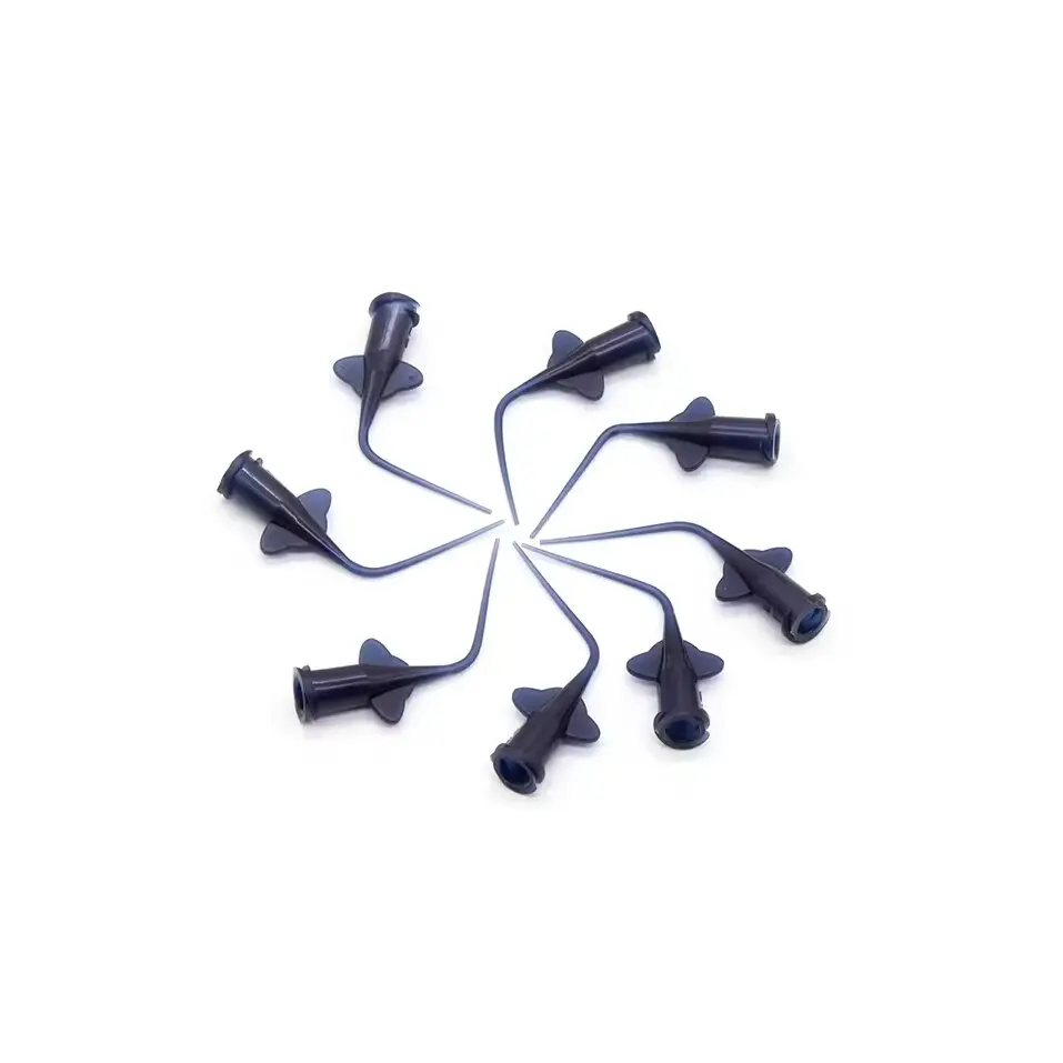 Hot sale bendable capillary tip dental disposable plastic pre-bent long curved dental needles with capillary tip