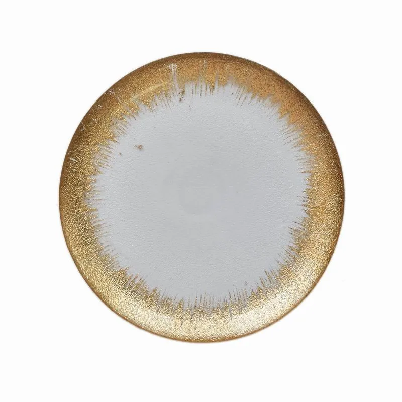 Good quality wedding used elegant decoration tableware glass charger plates set with gold silver trim
