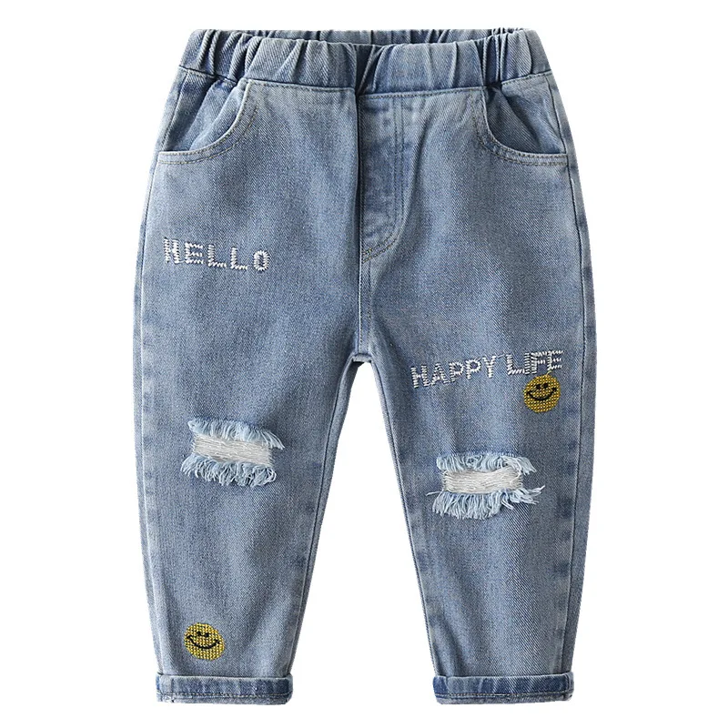 Kids Jeans Trousers Embroidered Smiley Face Toddler Casual Denim Pants Clothing