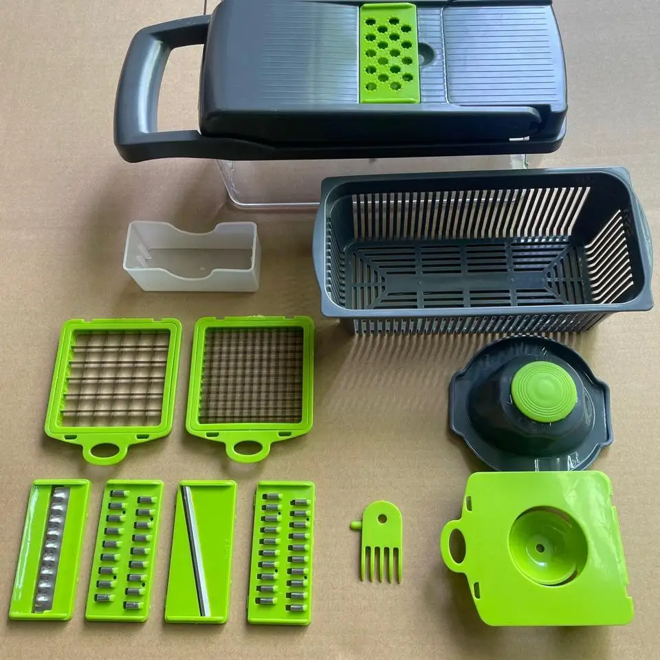 Multifunctional Fruit & Vegetable Tools Kitchen Garlic Chopper Vegetable Cutter Vegetable Slicer with Container and Blades